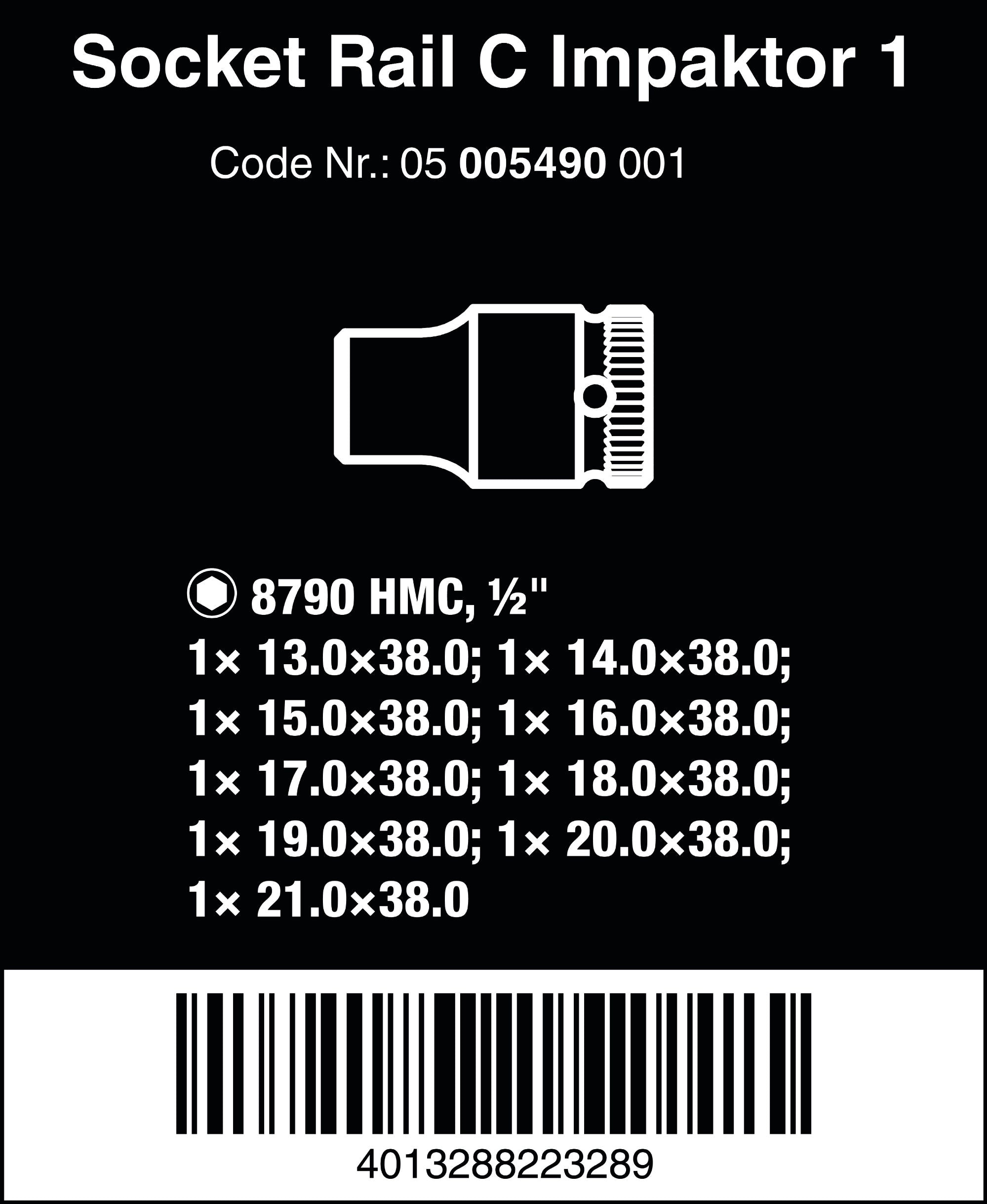 Wera Hyls-magnetlist C Impaktor 1 hylsmejselinsats-sats, 1/2"-fattning, 9 delar