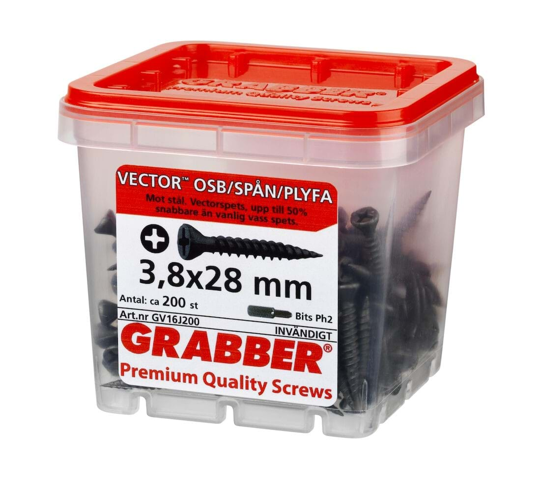 Grabber Vector Skruv för OSB, spån- och plyfaskivor. Mot stål 0,46-1,0 mm - Inomhus