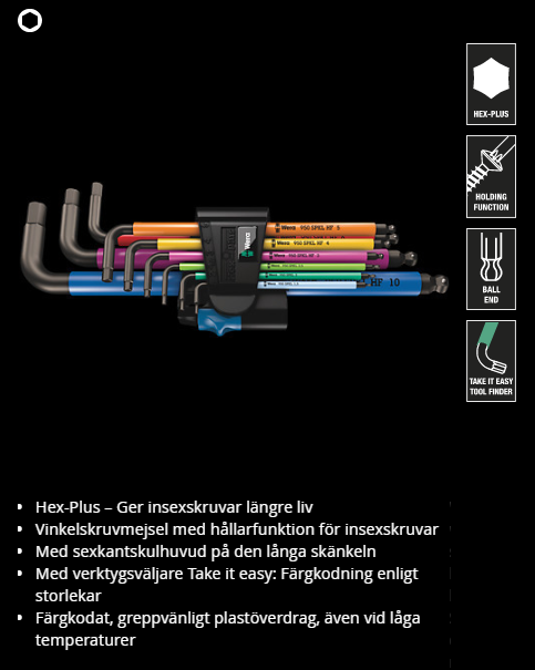 950/9 Insexnycklar Multicolour HF hållarfunktion