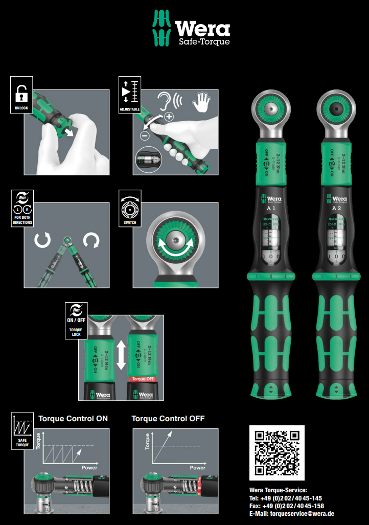 Wera Safe-Torque A 1 momentnyckel med 1/4"-fyrkantsfattning, 2-12 Nm