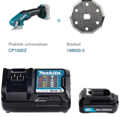 Makita Universalsax CXT CP100D 12V med Powerpack laddare + 1st 12V 2Ah batteri