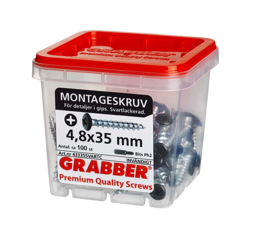 Grabber  43335SVARTC 4,8x35 100-pack svart huvud  Montageskruv för detaljer i gips - Inomhus