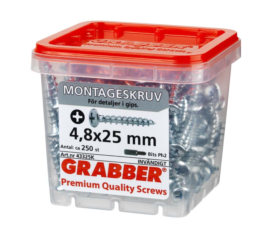 Grabber 43325K 4,8x25 250-pack  Montageskruv för detaljer i gips - Inomhus