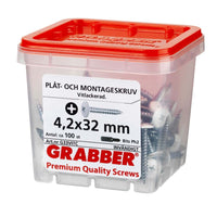 Grabber G33VITC  4,2x32 100-pack vitt huvud Plåt- och Montageskruv Inomhus