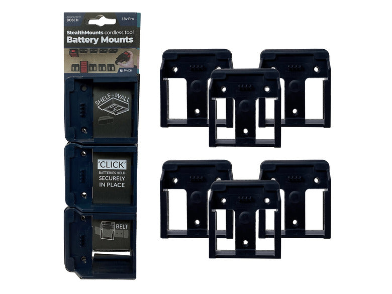 BLUE StealthMounts Battery Mounts for Bosch 18v (6 Pack)