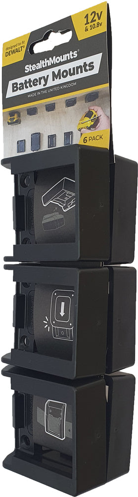 StealthMounts Battery Mounts for DeWalt 10.8v / 12v Battery Mounts 6 Pack BLACK