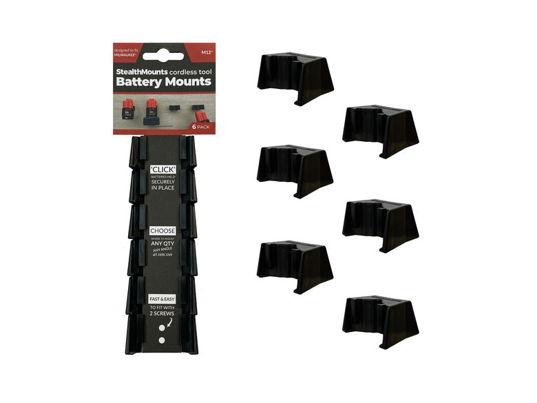 StealthMounts Battery Mounts for Milwaukee M12 (6 Pack)