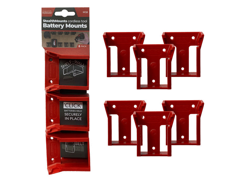 StealthMounts Battery Mounts for Milwaukee M18 18v (6 Pack)